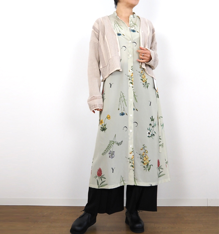 Liyoca リヨカ ボタニカルプリント バンドカラーワンピース レディース