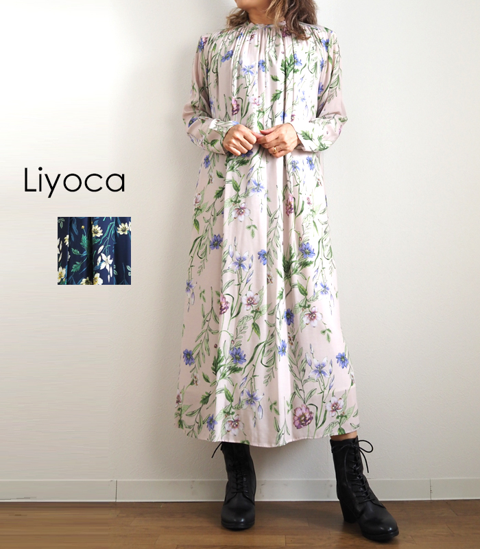 Liyoca リヨカ ロングワンピース ボタニカルプリント レディース