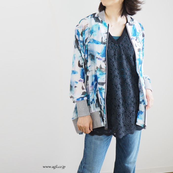 CILANDSIA(チランドシア) シースルーシフォン プリントブルゾン レディース メンズ