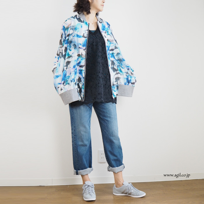 CILANDSIA(チランドシア) シースルーシフォン プリントブルゾン レディース メンズ