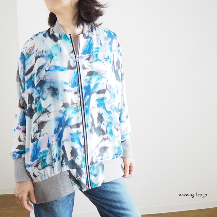 CILANDSIA(チランドシア) シースルーシフォン プリントブルゾン レディース メンズ