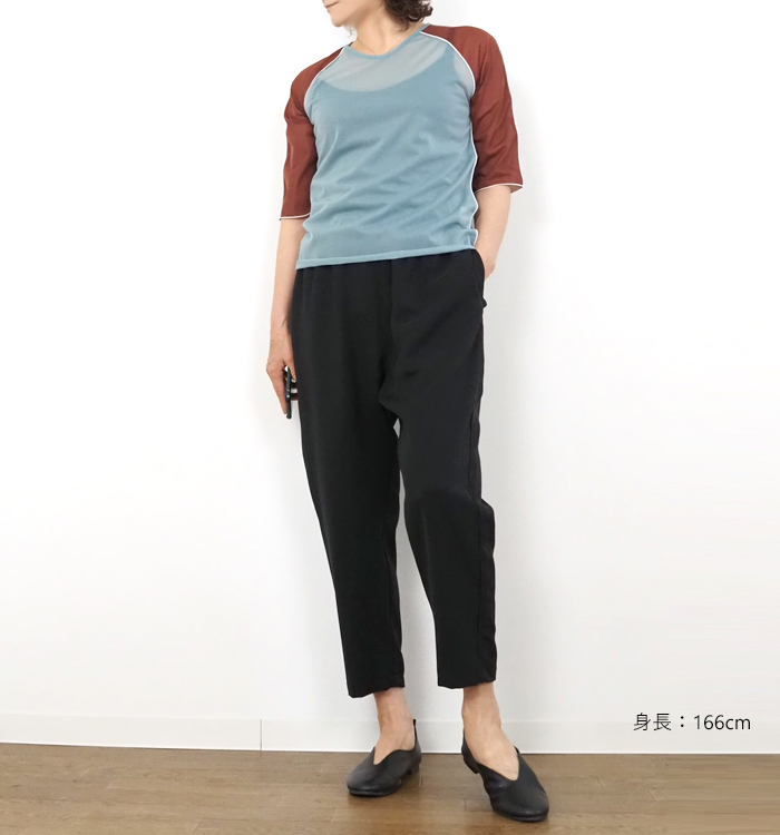 MANON マノン バイカラー シアーTシャツ 5分袖 プルオーバー レディース