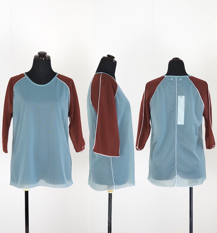 MANON マノン バイカラー シアーTシャツ 5分袖 プルオーバー レディース