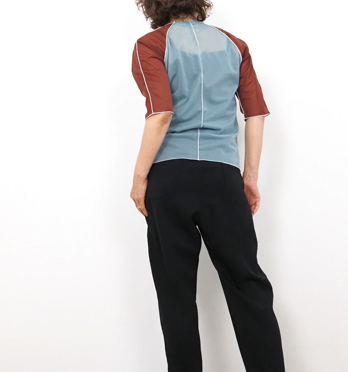 MANON マノン バイカラー シアーTシャツ 5分袖 プルオーバー レディース