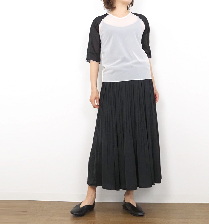 MANON マノン バイカラー シアーTシャツ 5分袖 プルオーバー レディース