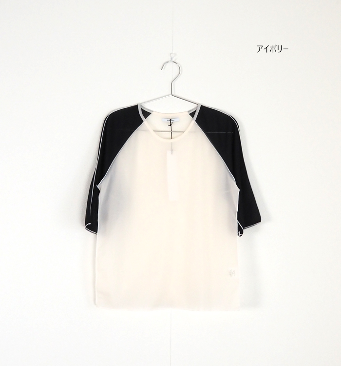 MANON マノン バイカラー シアーTシャツ 5分袖 プルオーバー レディース