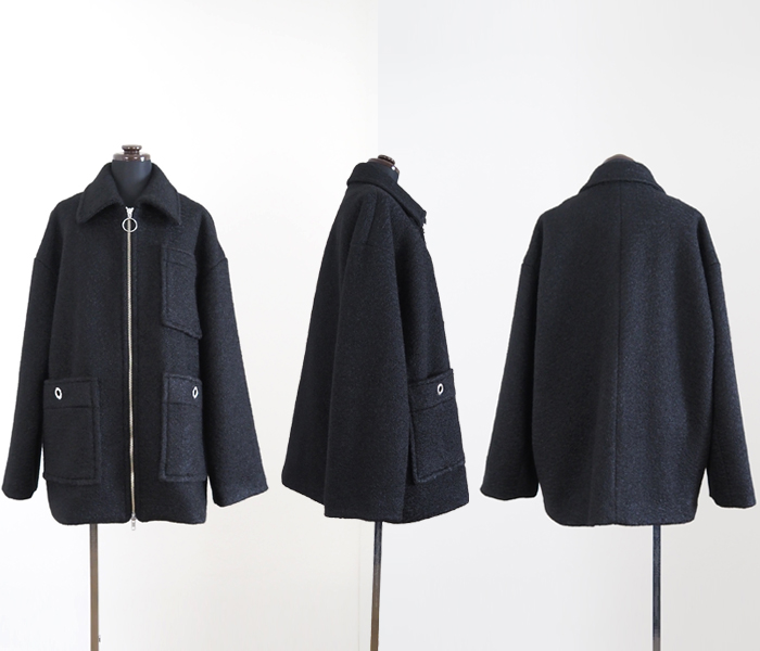 ジャケットの前・横・後ろ 3方向のシルエット