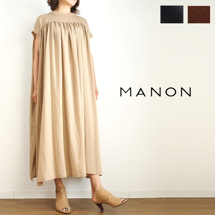 MANON マノン ギャザーマキシワンピース フレンチスリーブ レディース