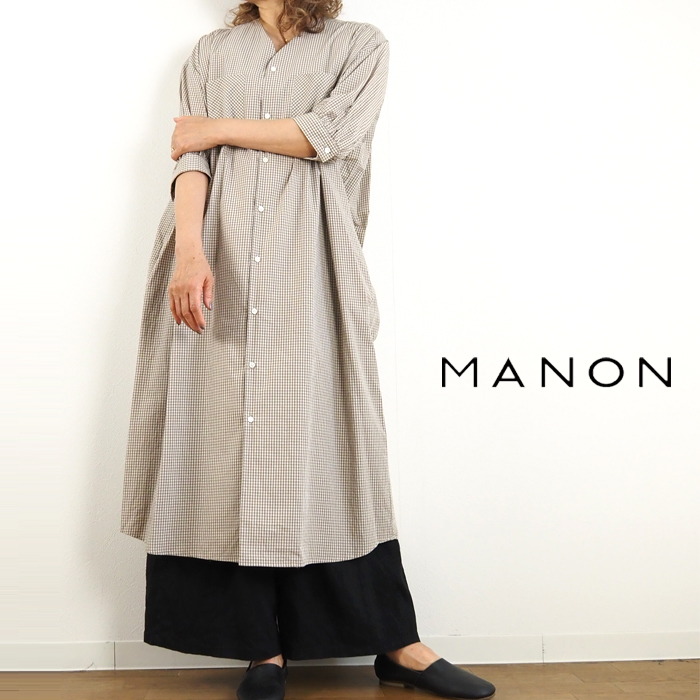 MANON マノン ワンピース Vネックパフスリーブワンピ ギンガムチェック レディース