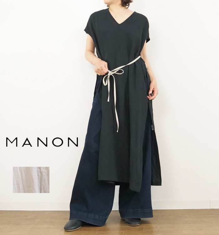 MANON マノン フレンチリネンワンピース Vネック レディース