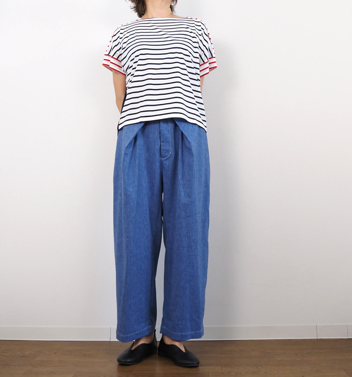 MANON マノン タックワイドパンツ 麻混 レディース