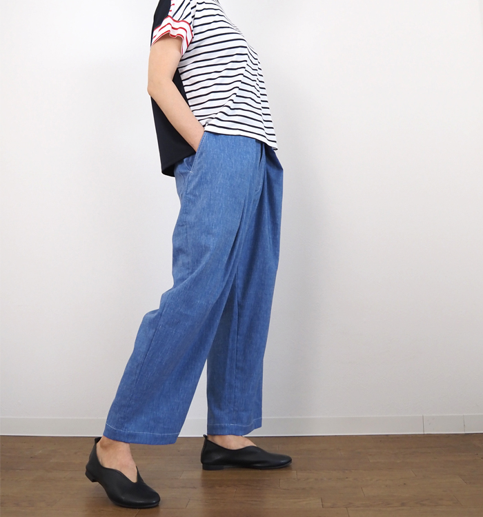 MANON マノン タックワイドパンツ 麻混 レディース