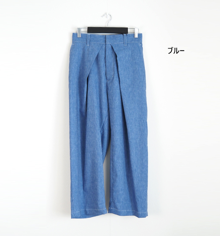 MANON マノン タックワイドパンツ 麻混 レディース