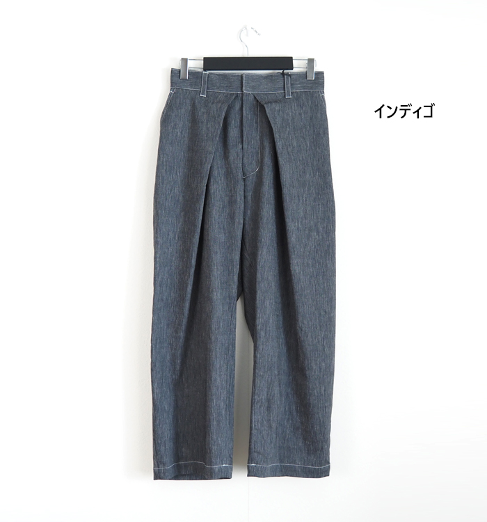 MANON マノン タックワイドパンツ 麻混 レディース