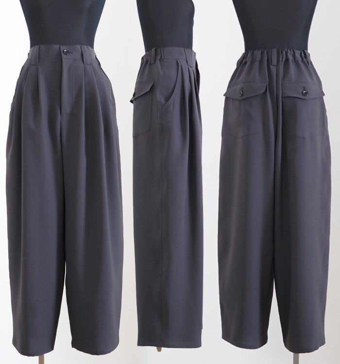 MANON マノン ３タックワイドパンツ 後ろゴム きれいめ