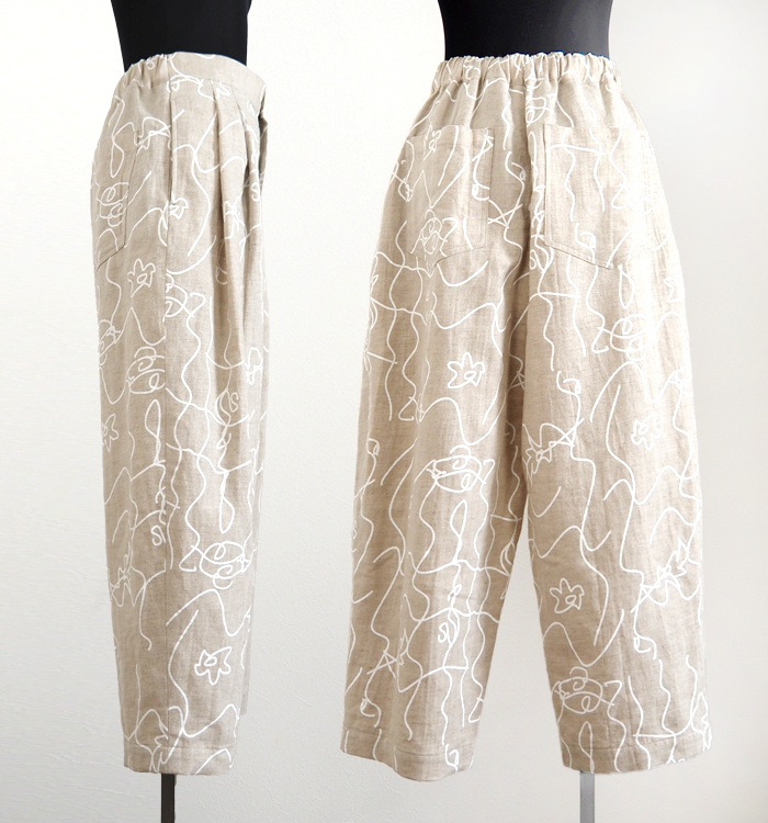 MANON マノン 綿麻ワッシャーフラワープリントバルーンパンツ