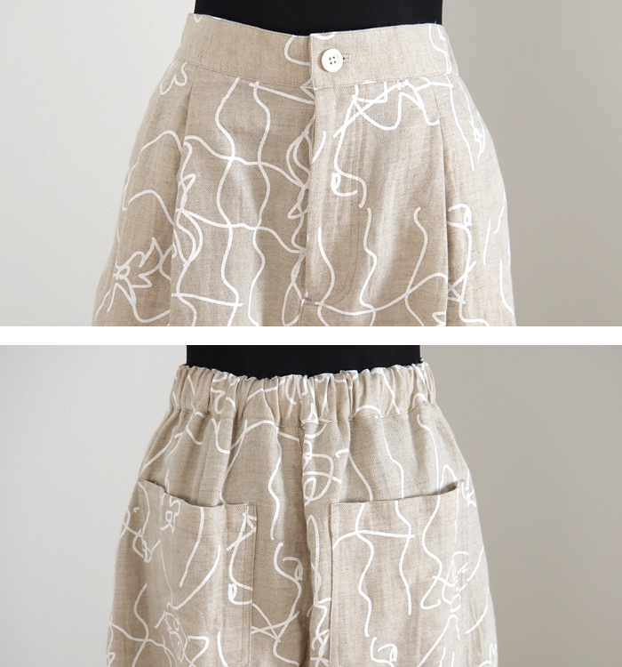 MANON マノン 綿麻ワッシャーフラワープリントバルーンパンツ