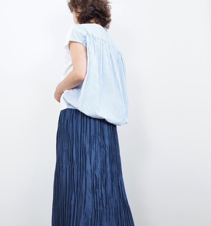 MANON マノン ストライプコンビTシャツ 布帛xカットソードッキング レディース