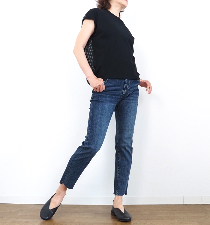 MANON マノン ストライプコンビTシャツ 布帛xカットソードッキング レディース