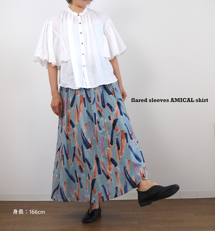 MANON マノン フレアースリーブ リネンアミカルシャツ レディース