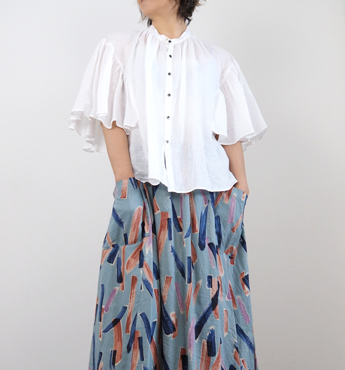 MANON マノン フレアースリーブ リネンアミカルシャツ レディース