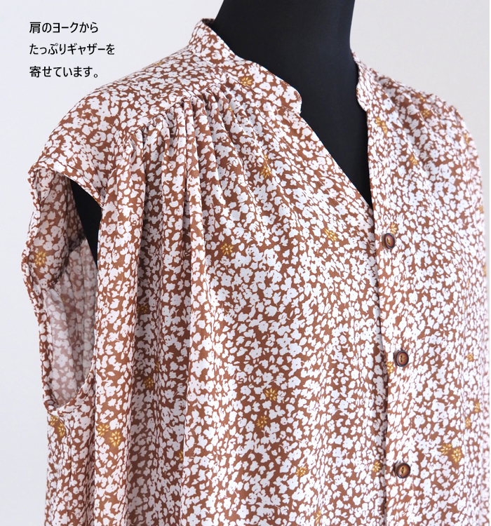 MANON マノン ブラウス フレンチスリーブ オリジナルフラワープリント レディース