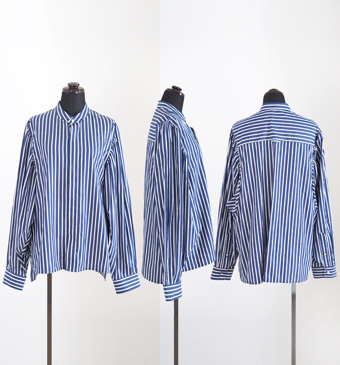 MANON マノン ギャザースリーブ バンドカラーシャツ レディース