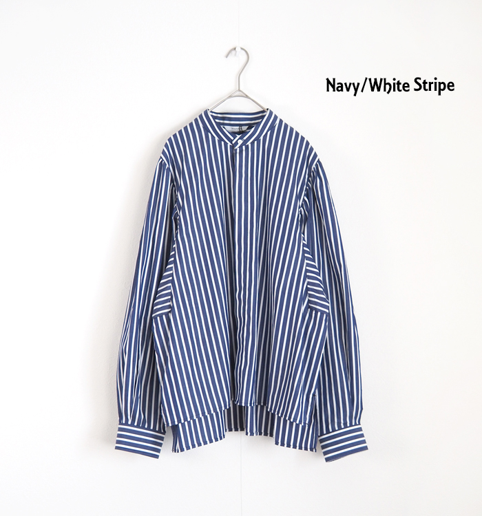 MANON マノン ギャザースリーブ バンドカラーシャツ レディース