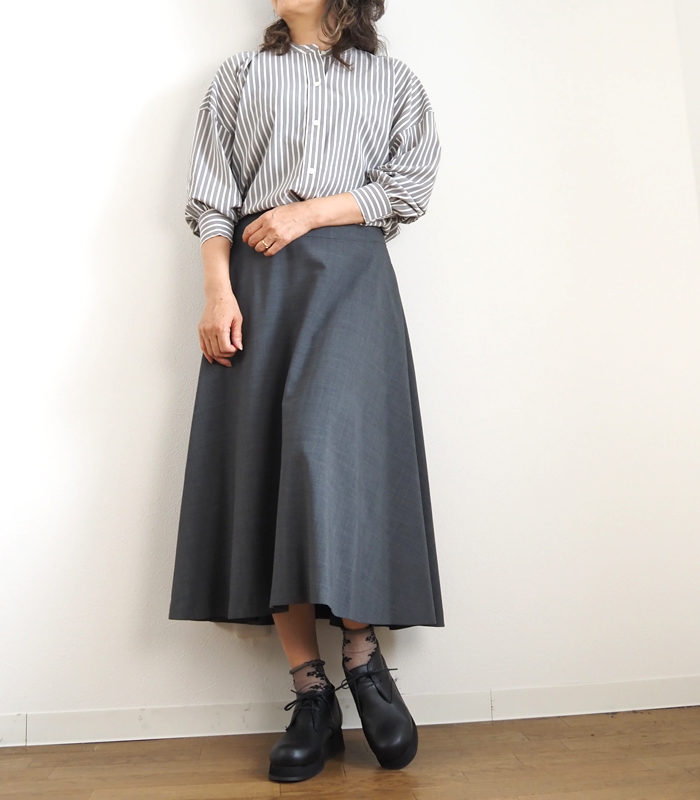 MANON マノン フレアスカート ウールブレンド ミディ丈 レディース