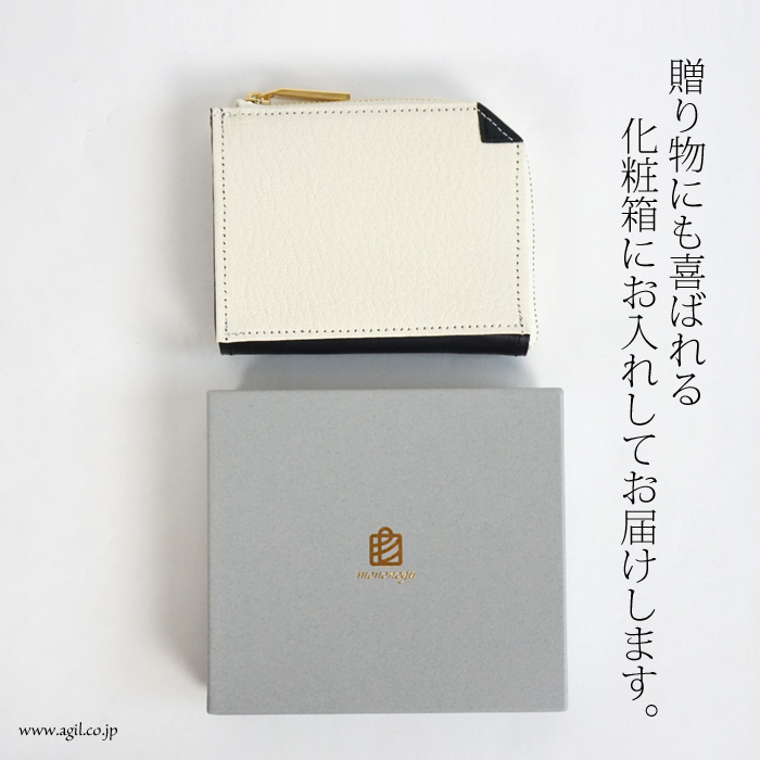 mononogu (もののぐ) ミニ財布 L字ファスナー ゴートシュリンクx牛革スムース レディース