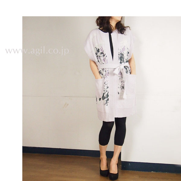 tiny dinosaur(タイニーダイナソー) ニットガウン ロングジレ｜ライトグレー