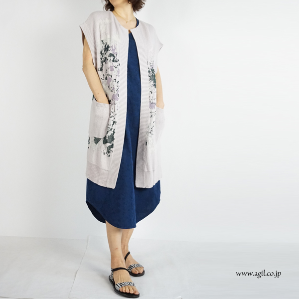 tiny dinosaur(タイニーダイナソー) ニットガウン ロングジレ｜ライトグレー