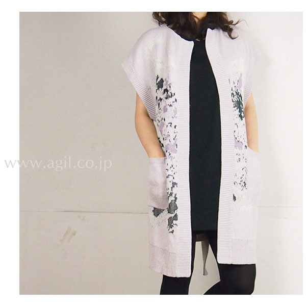 tiny dinosaur(タイニーダイナソー) ニットガウン ロングジレ｜ライトグレー