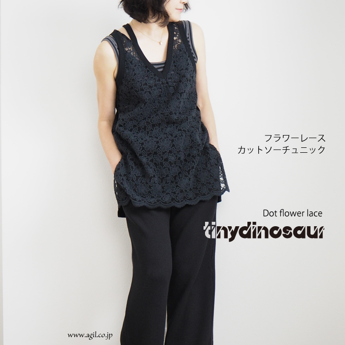 tiny dinosaur(タイニーダイナソー) ノースリーブ レースチュニック ブラック レディース