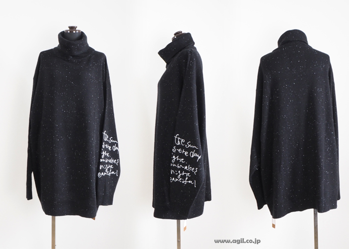 tiny dinosaur タイニーダイナソー タートルネック 刺繍文字 オーバーサイズニット レディース