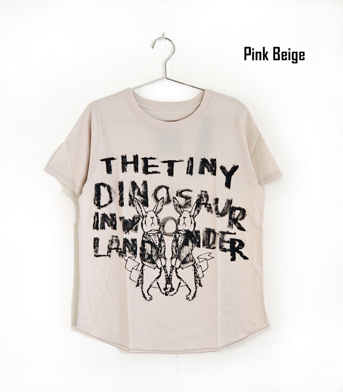 tiny dinosaur タイニーダイナソー プリント半袖Tシャツ ラビットロゴパターン レディース
