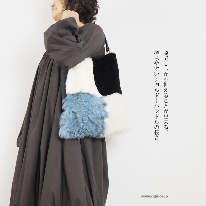mononogu (もののぐ) ムートンファー ワンハンドル ショルダーバッグ 本革 日本製 レディース