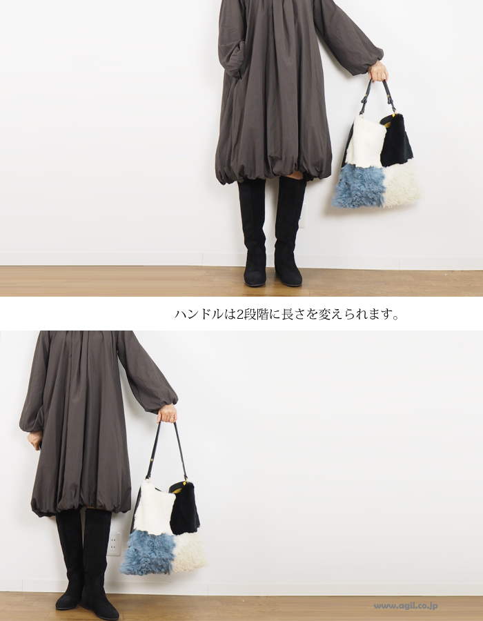 mononogu (もののぐ) ムートンファー ワンハンドル ショルダーバッグ 本革 日本製 レディース
